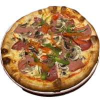 Ham, salami, paprika en champignons